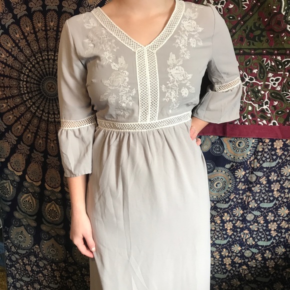 Grey Maxi Dress Wren and Ivory Embroidered Detail - Picture 2 of 6